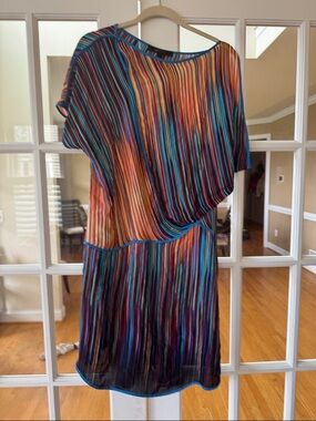 BCBGMaxAzria Multicolor One-Shoulder Striped Dress - Blue, Orange, Purple